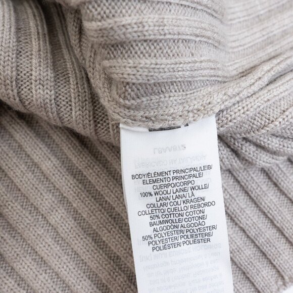 MUJI Neutral Washable Wool Turtleneck Ribbed Knit Sweater Beige Small - Picture 9 of 10